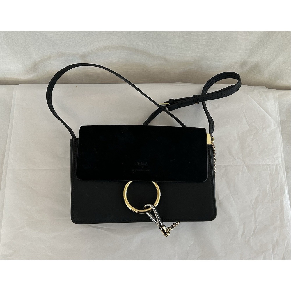Chloe Faye Small Shoulder‎ Crossbody Bag Black Leather Suede